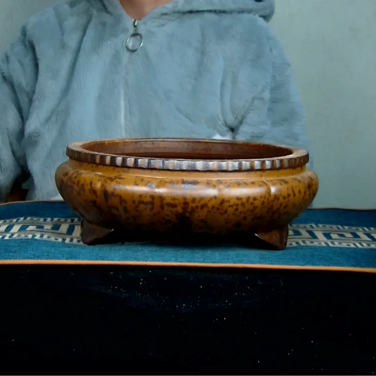 添季内径22*6.5cm高温柴烧还原烧窑变筋囊器南瓜浅花盆