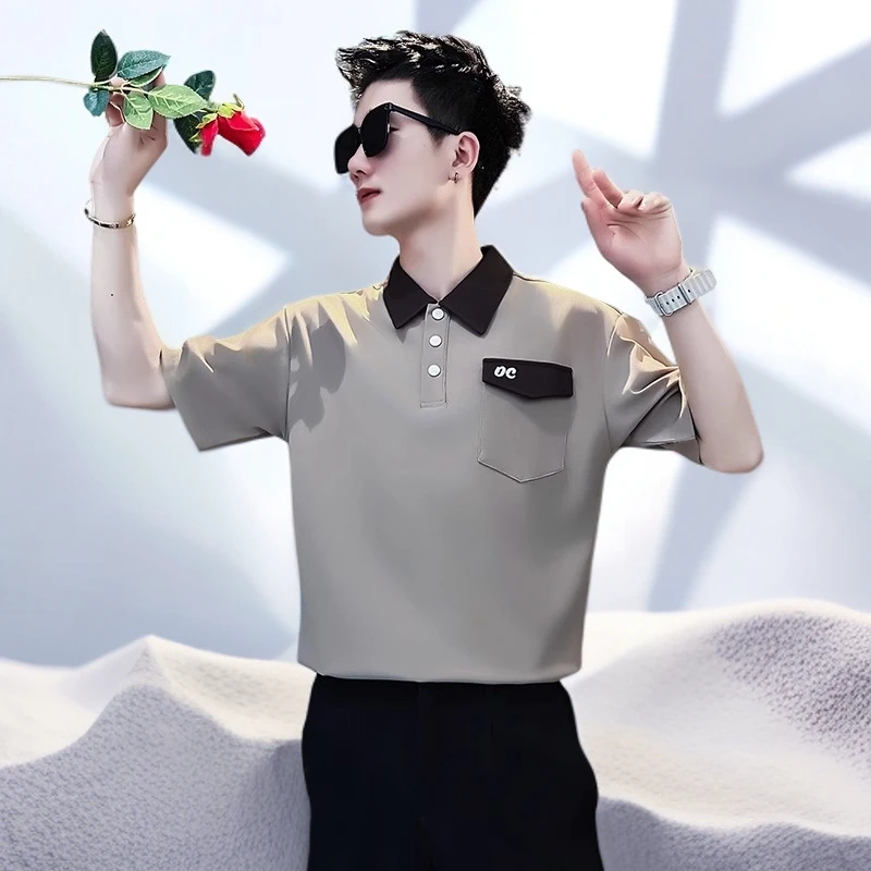 宾斯洛特时尚POLO衫男士短袖夏季冰丝新款潮牌口袋半袖T恤男款