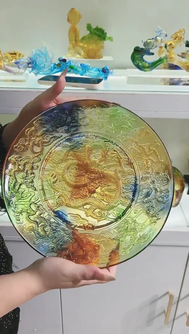 手工艺品琉璃古法琉璃龙盘