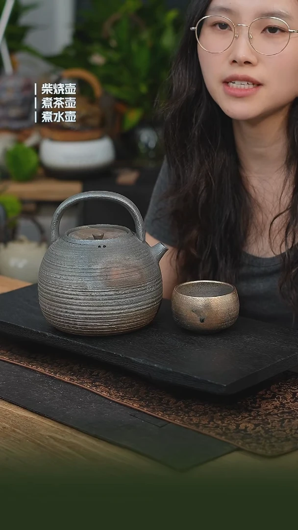 铁胎柴烧1200cc 一壶一龙窑禅定杯（可备注有字无字）
