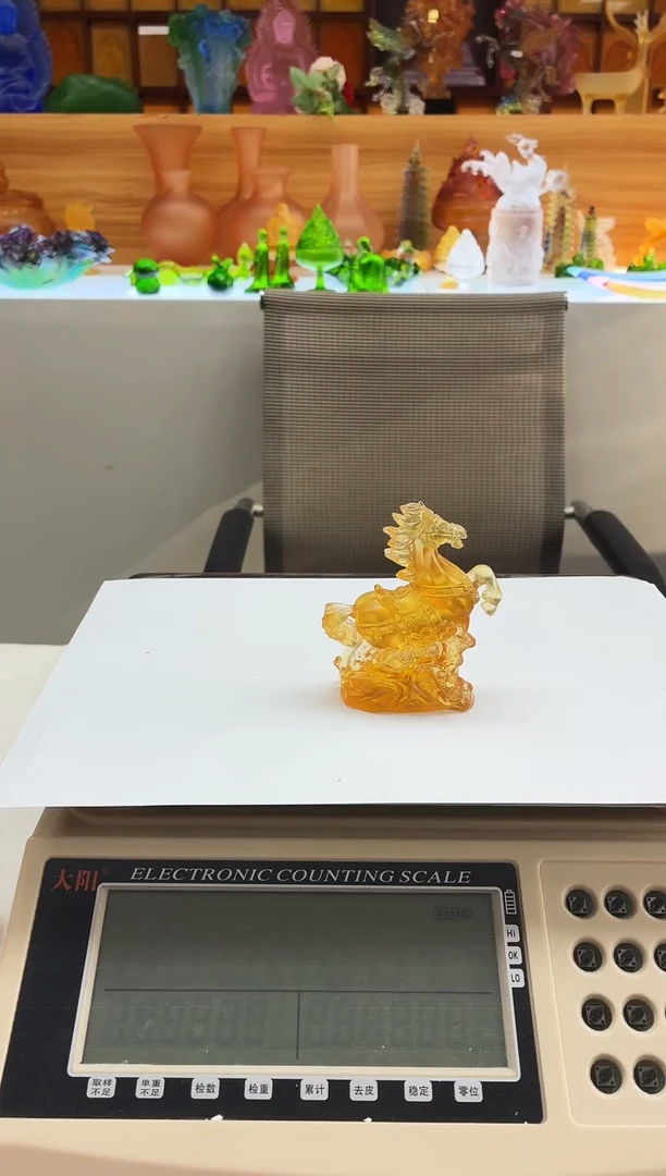手工艺品琉璃琥珀色小马茶宠摆件