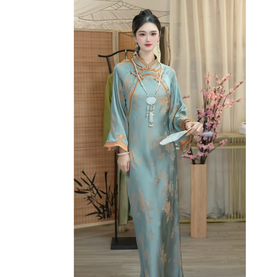 羽唐名2025春季新款日常中国风时尚气质新中式长款连衣裙XX（2578）