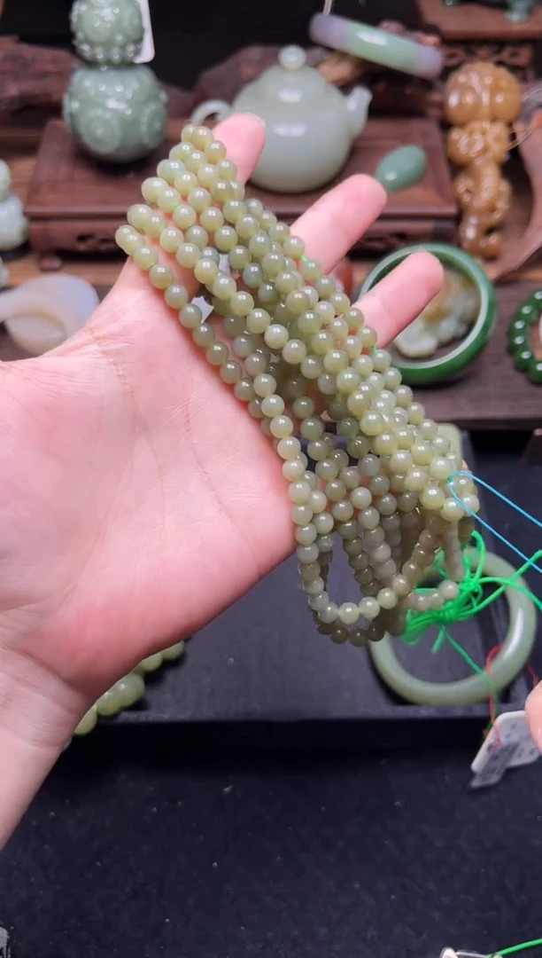 和田玉未镶嵌项链108卡6若羌黄口珠链多样性发一