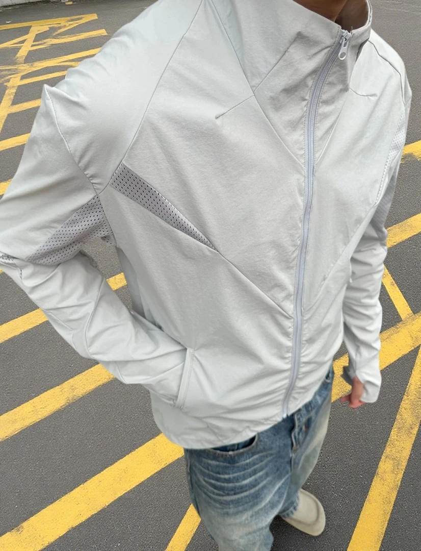 灰色网眼防晒衣速干跑步服薄款轻量户外运动休闲长袖男女立领