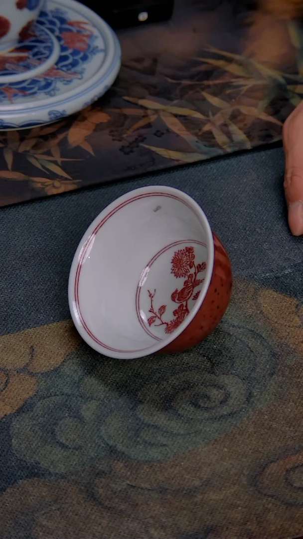 【闪购商品】贵红窑釉里红豇豆红-富贵安康-杯