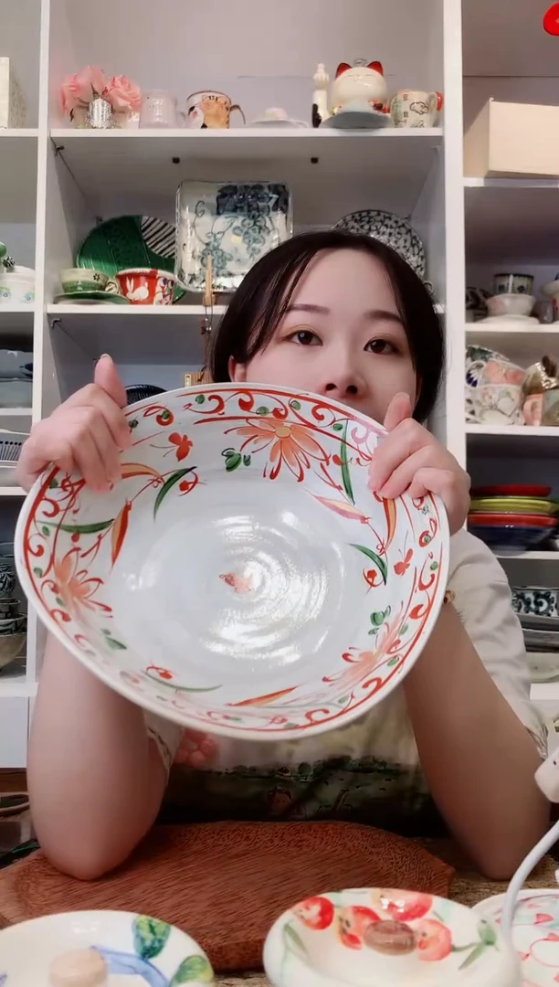 陶瓷【孤品】bloom手绘赤绘花蝶三足大钵24.5cm