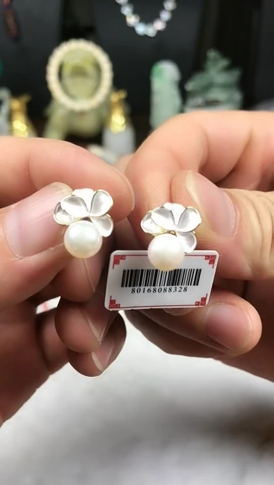 银S925镶嵌耳饰淡水珍珠耳饰