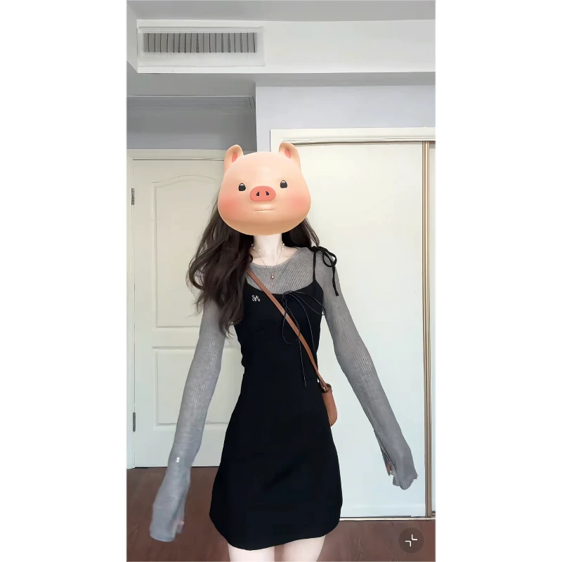 大码秋季新款绑带设计银标连衣裙上衣两件套女新款气质显瘦套装裙