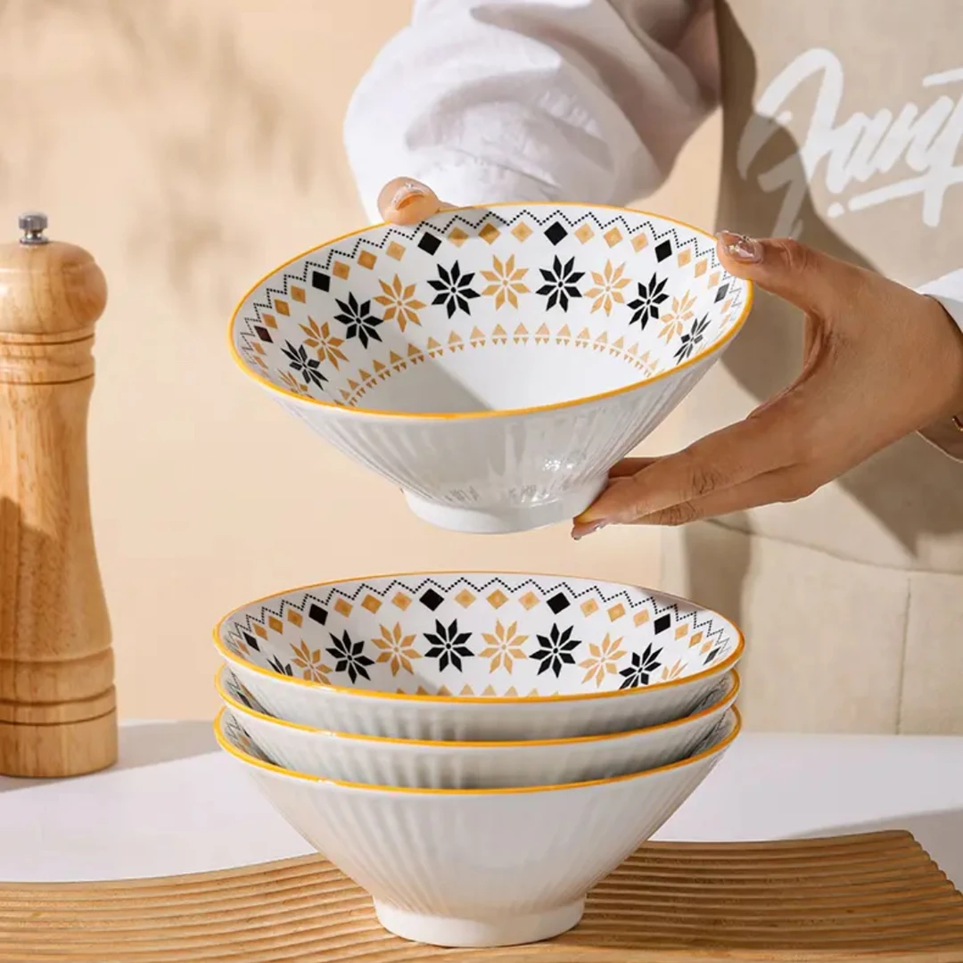 4个7英寸波西米亚斗笠碗家用陶瓷釉下彩面碗