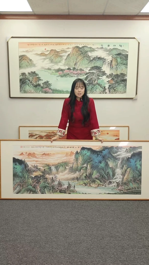 国画溪山春韵图210*80手绘作品