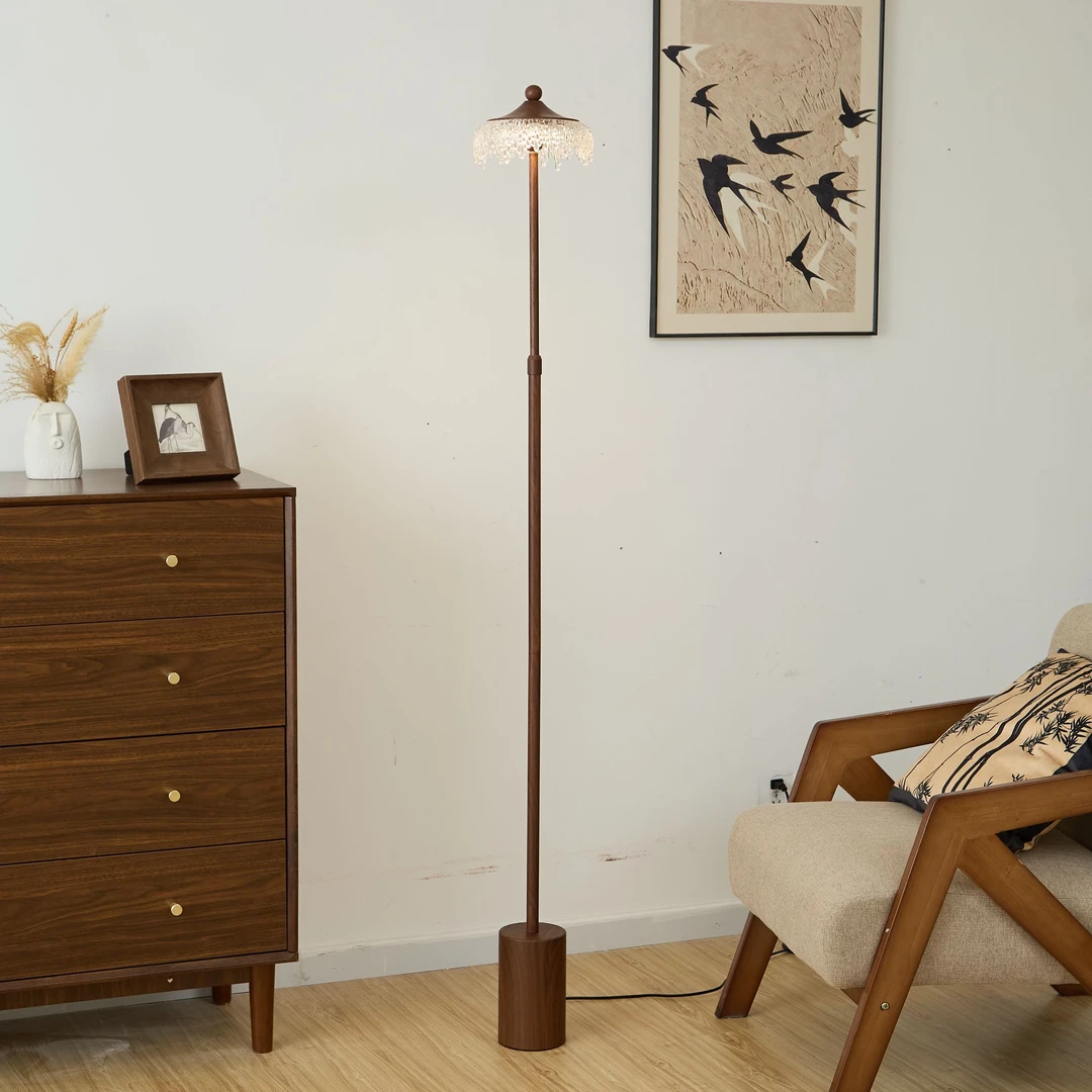 胡桃木色落地灯 极简护眼全光谱 三色变光简约客厅书房