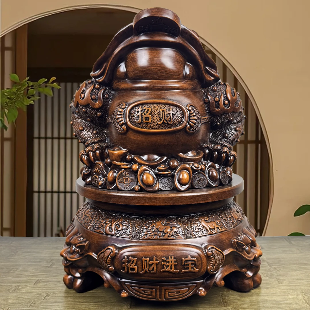 旺旺家居【招米进宝】大号金蟾摆件旋转十二生肖雕刻底座公司办公室