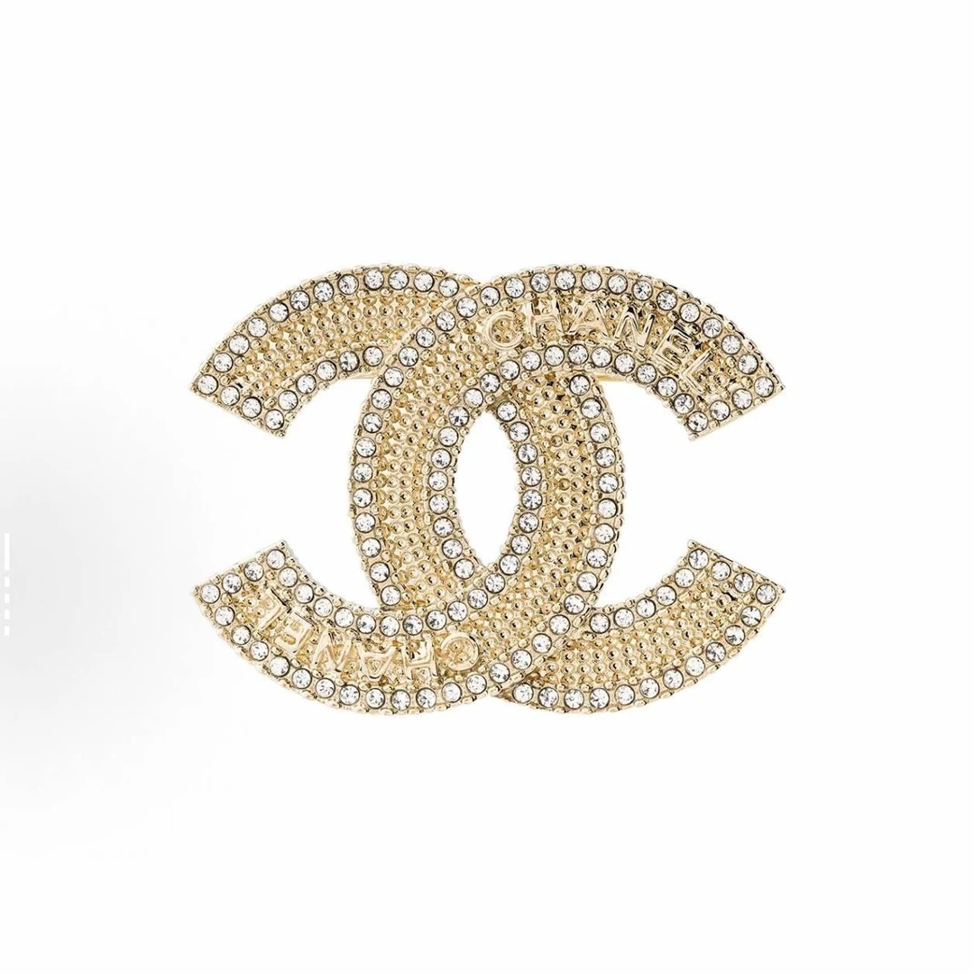 未使用 Chanel/香奈儿 【黑黑】23S 字母LOGO水钻镶边双C胸针