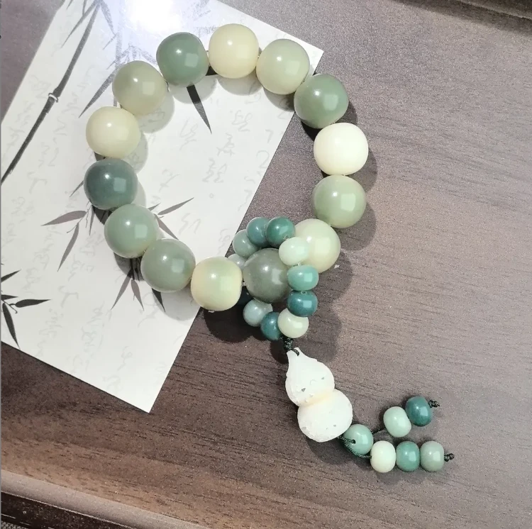 原生态阴皮绿18mm手串文玩夜光葫芦吊坠菩提根手串（送盘玩袋）