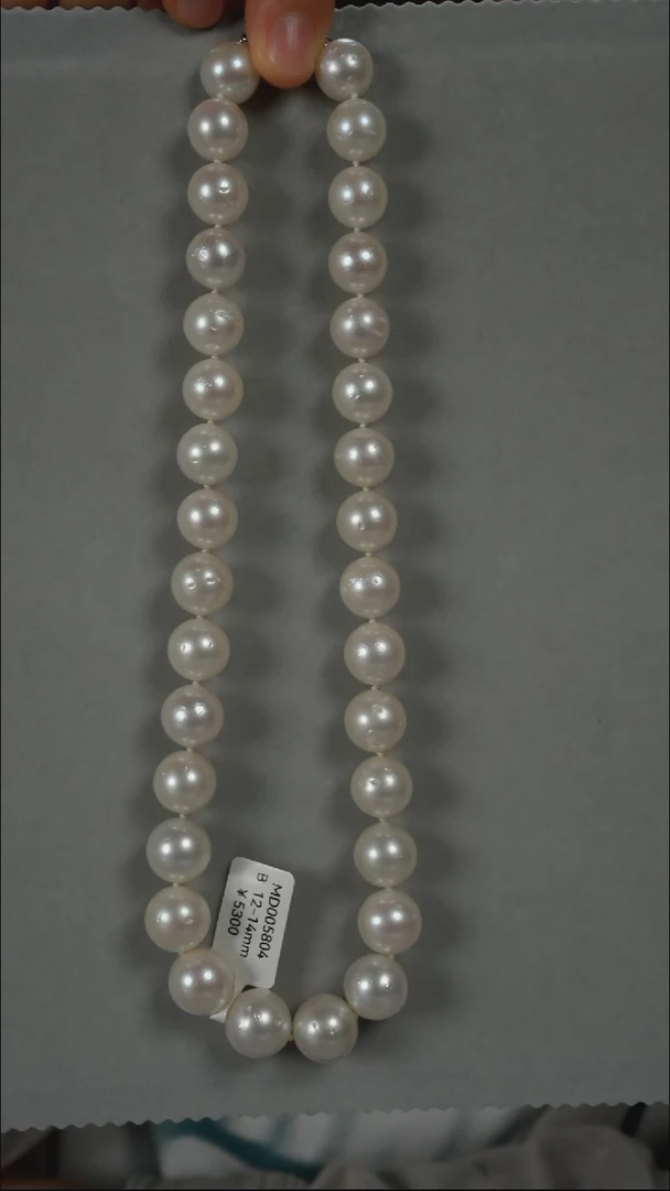 项链银S925镶嵌海水珍珠澳白12-14mm