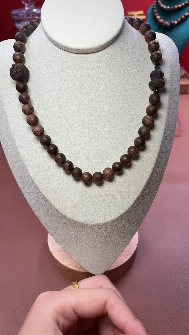 沉香手串沉水越南富森红土瘿子瘤疤08两圈设计款