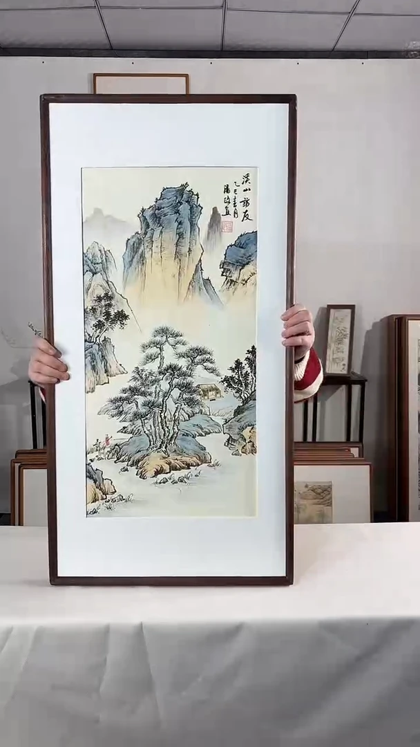 国画手绘*溪山访友*47*92cm