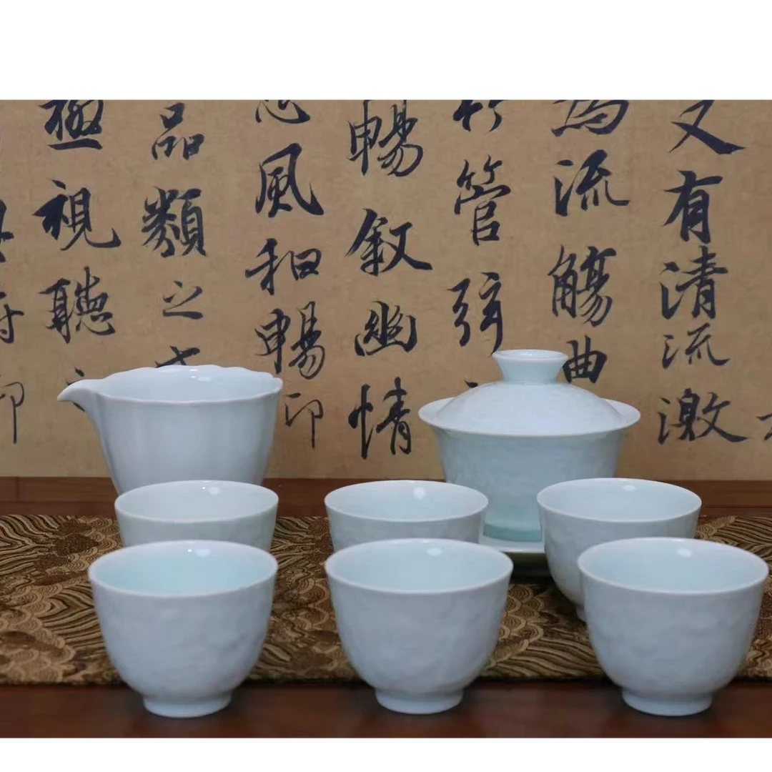 影青万花8头茶具套组-含礼盒
