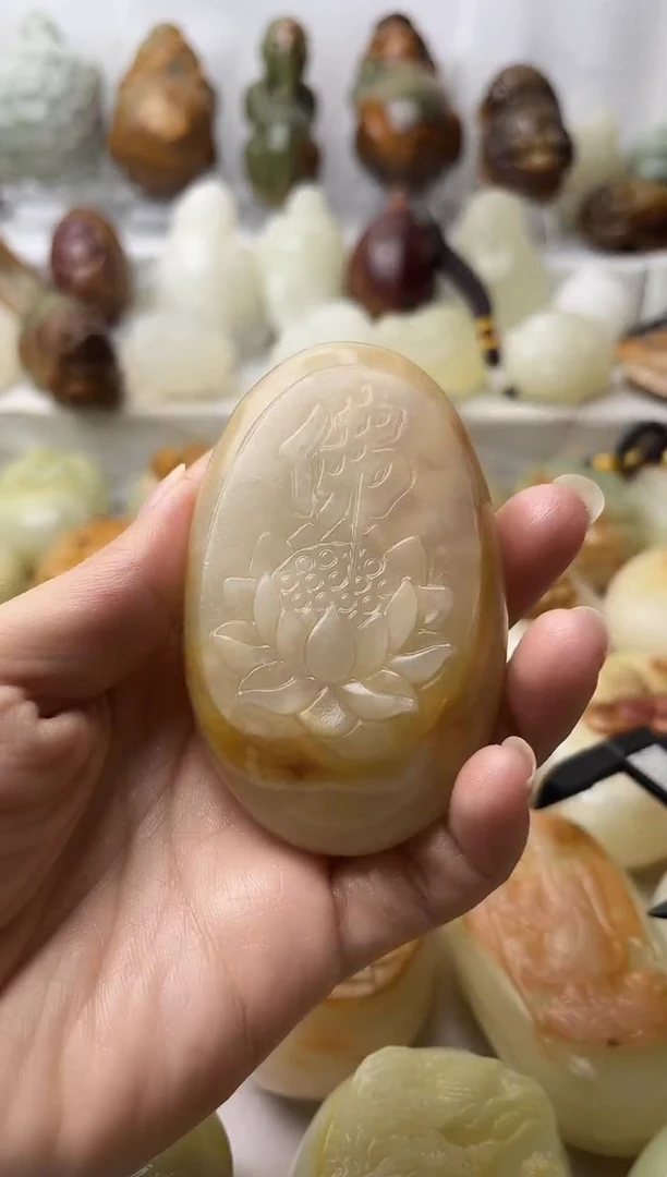 石材方解石棉纹正常不退换佛莲花