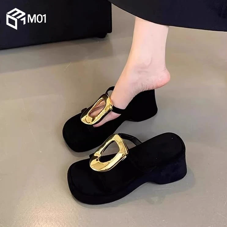 M01厚底坡跟高跟凉拖鞋女夏季外穿2025配裙子高级感一字拖凉鞋子