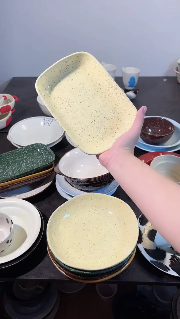 陶泼墨8英寸长方盘*1黄色