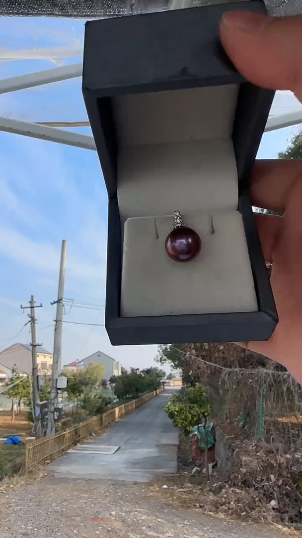 吊坠(赠链)银S925镶嵌淡水珍珠【紫珠吊坠】12m 正圆 天然淡水珍珠