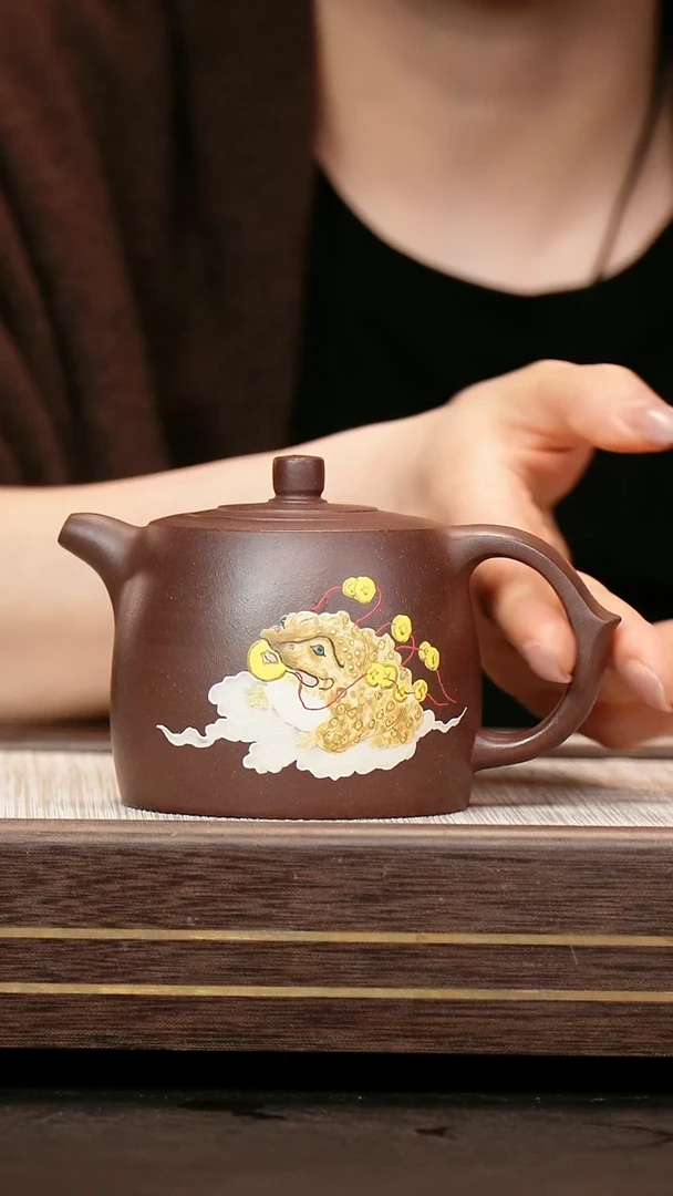 茶壶紫砂紫泥 井栏 泥绘