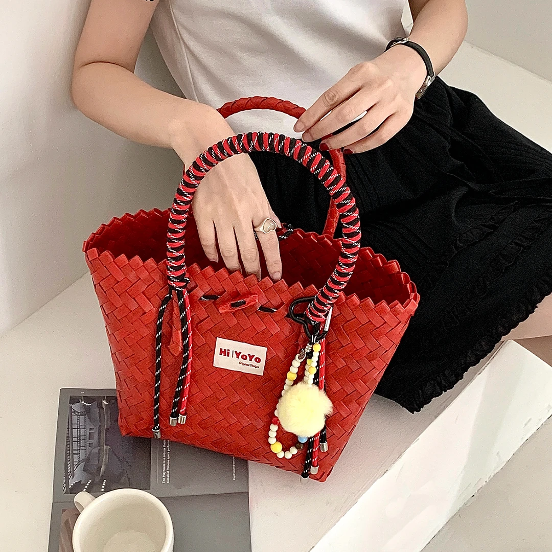yoyo原创自制手工编织手提手拎百搭沙滩菜篮子购物包包2025新款