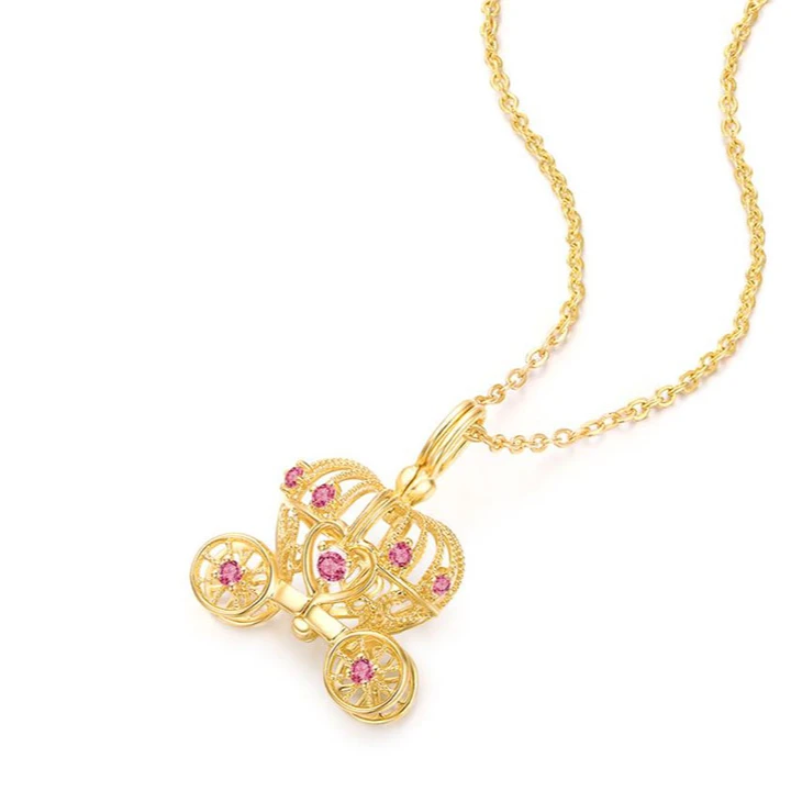 老鳯祥梦幻南瓜马车镂空珍珠吊坠女锁骨链  D09689