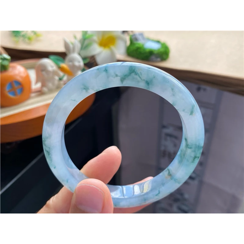 天然翡翠715批正圈飘花镯5620号54.7-10.2-8.5 意境天然翡翠手镯
