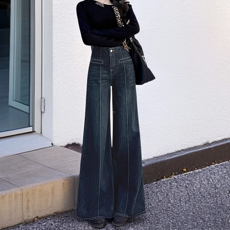 高质量爆款高腰显瘦微喇牛仔裤女2025新款个性辣妹潮流阔腿长裤
