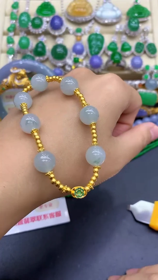 足金镶嵌手链翡翠282-中国好珍宝