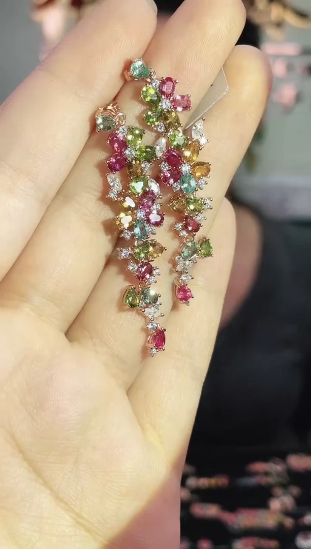 银S925镶嵌耳饰碧玺耳饰