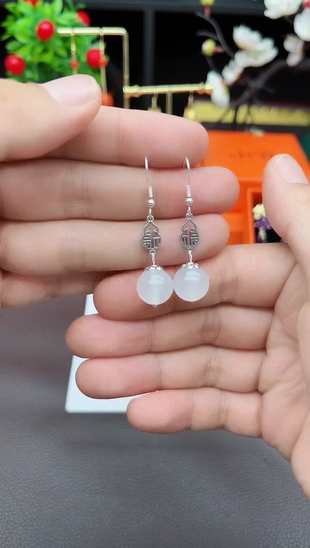 玛瑙/玉髓耳饰银S925镶嵌B05