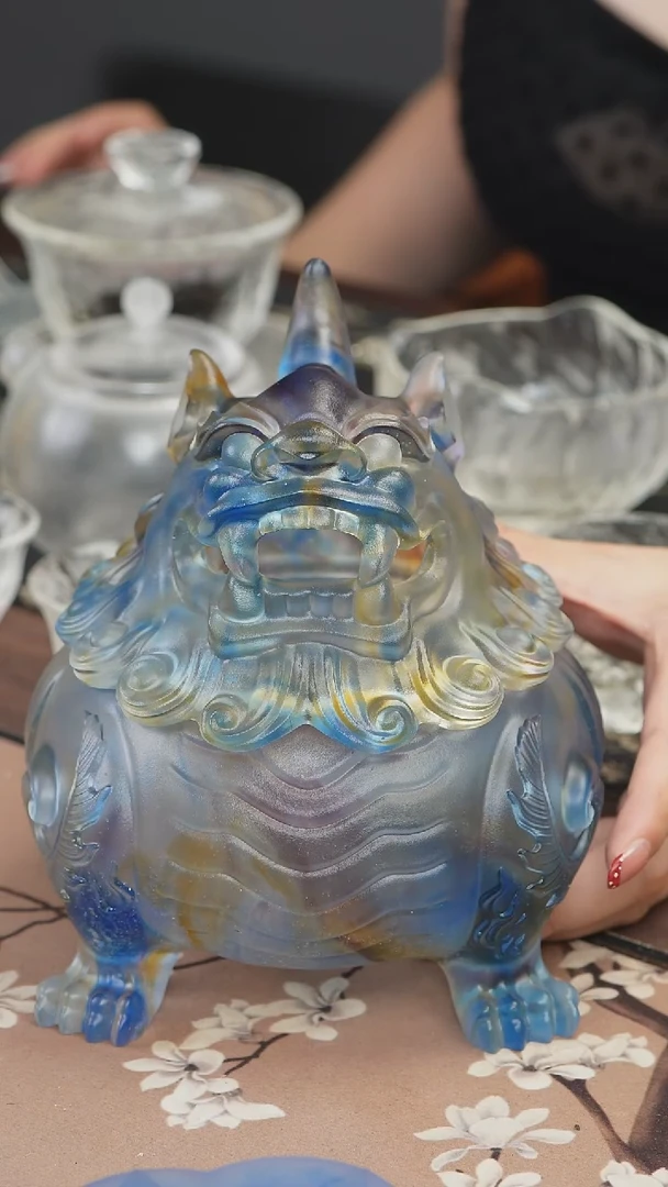 手工艺品琉璃用****4彩色狻猊香炉大号