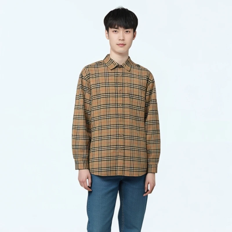99新 BURBERRY/博柏利 12217109 经典格纹翻领衬衫 卡其色 S码
