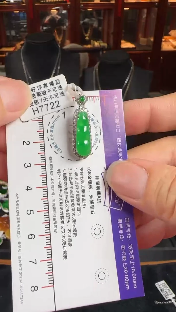 颈饰18K金镶嵌翡翠H7722冰绿豆豆