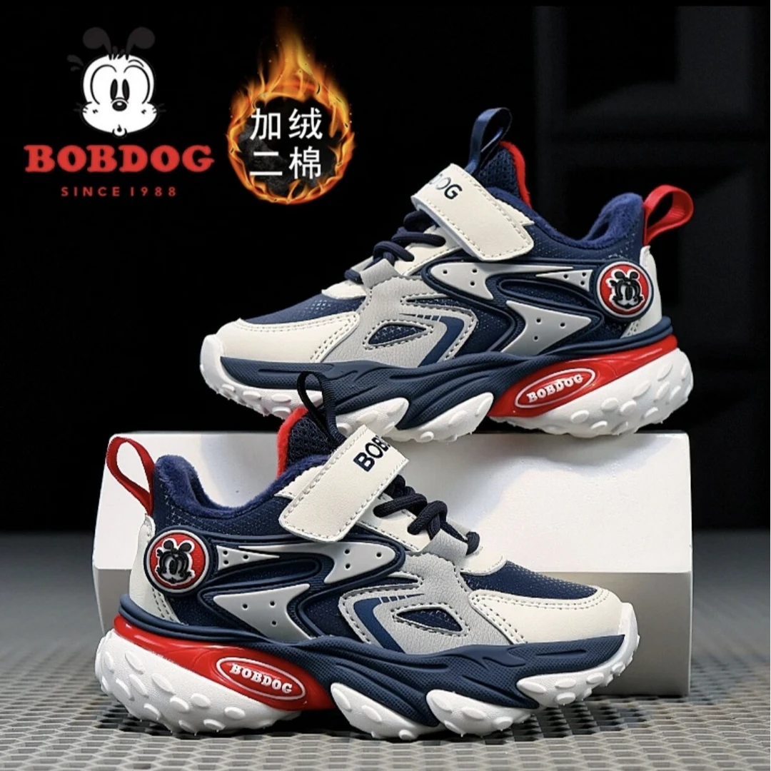 Bobdog/巴布豆加绒二棉2025秋冬新款保暖舒适防水缓震儿童运动鞋