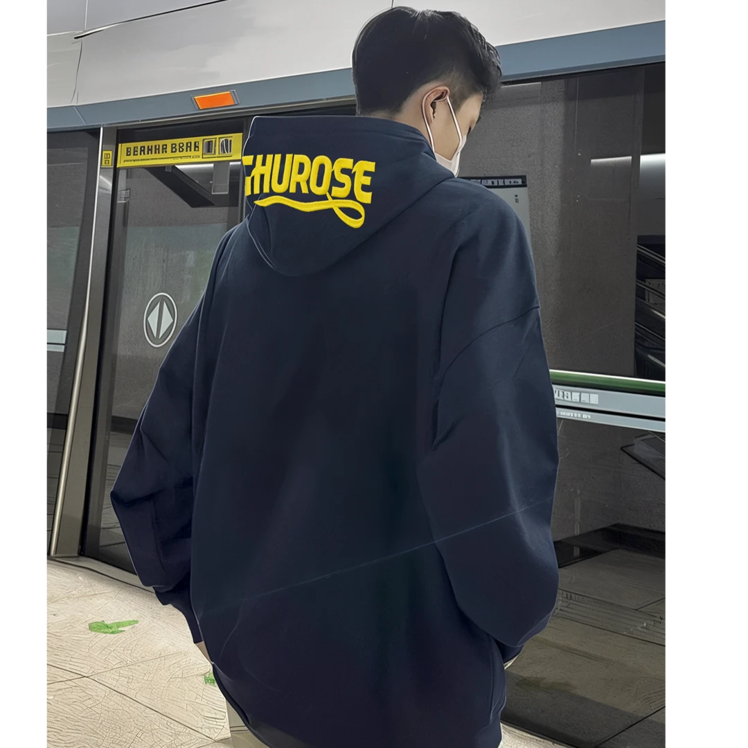 美式休闲毛巾刺绣大字母连帽卫衣男女秋季字母宽松情侣长袖上衣潮