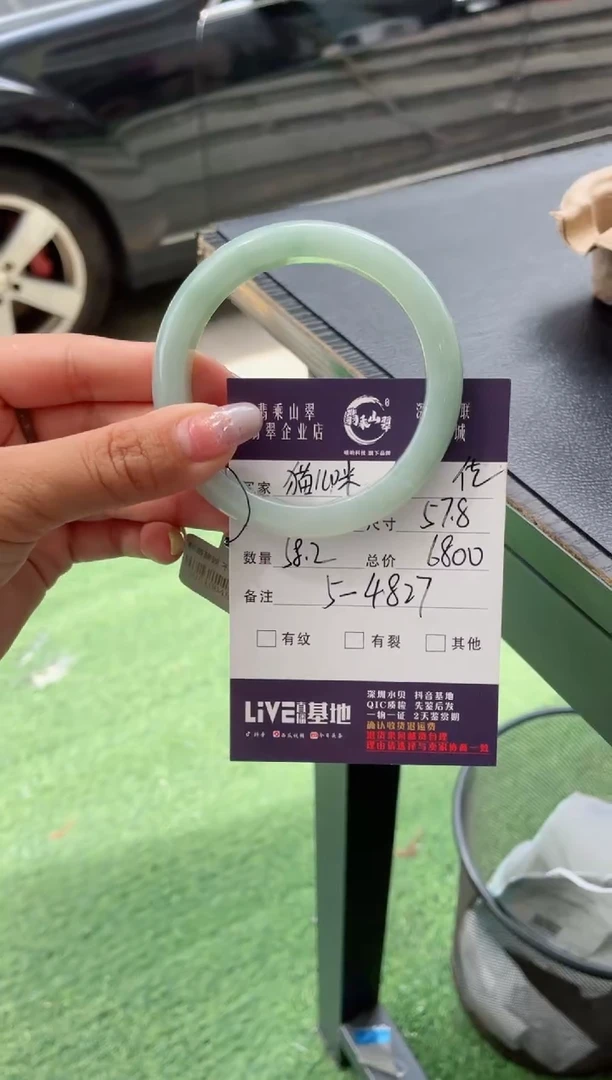 翡翠手镯未镶嵌猫***朵J 58正圈 4827