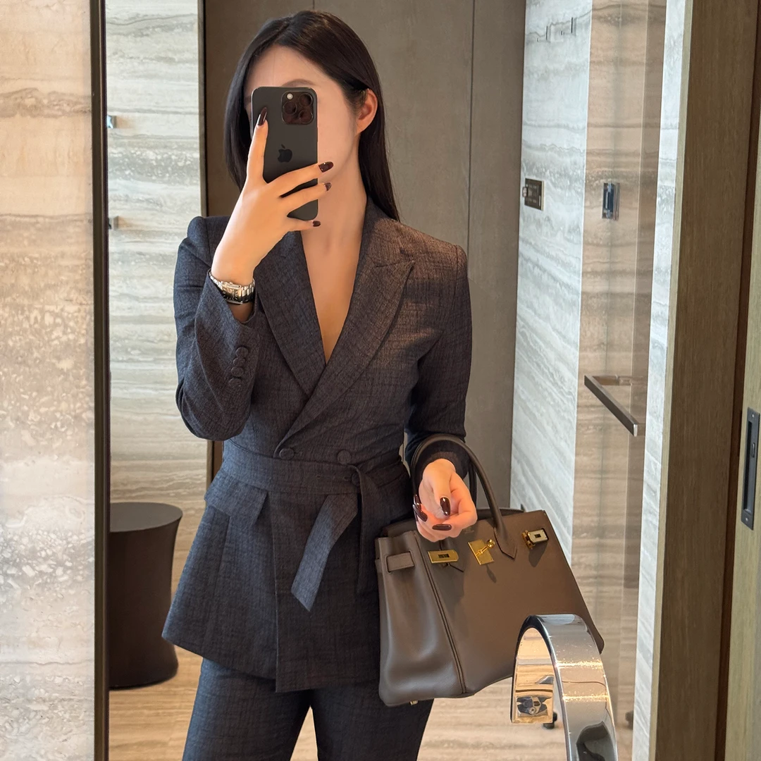 3111-高级灰西装套装纽扣韩版春款小西装职业休闲商务女神范气质