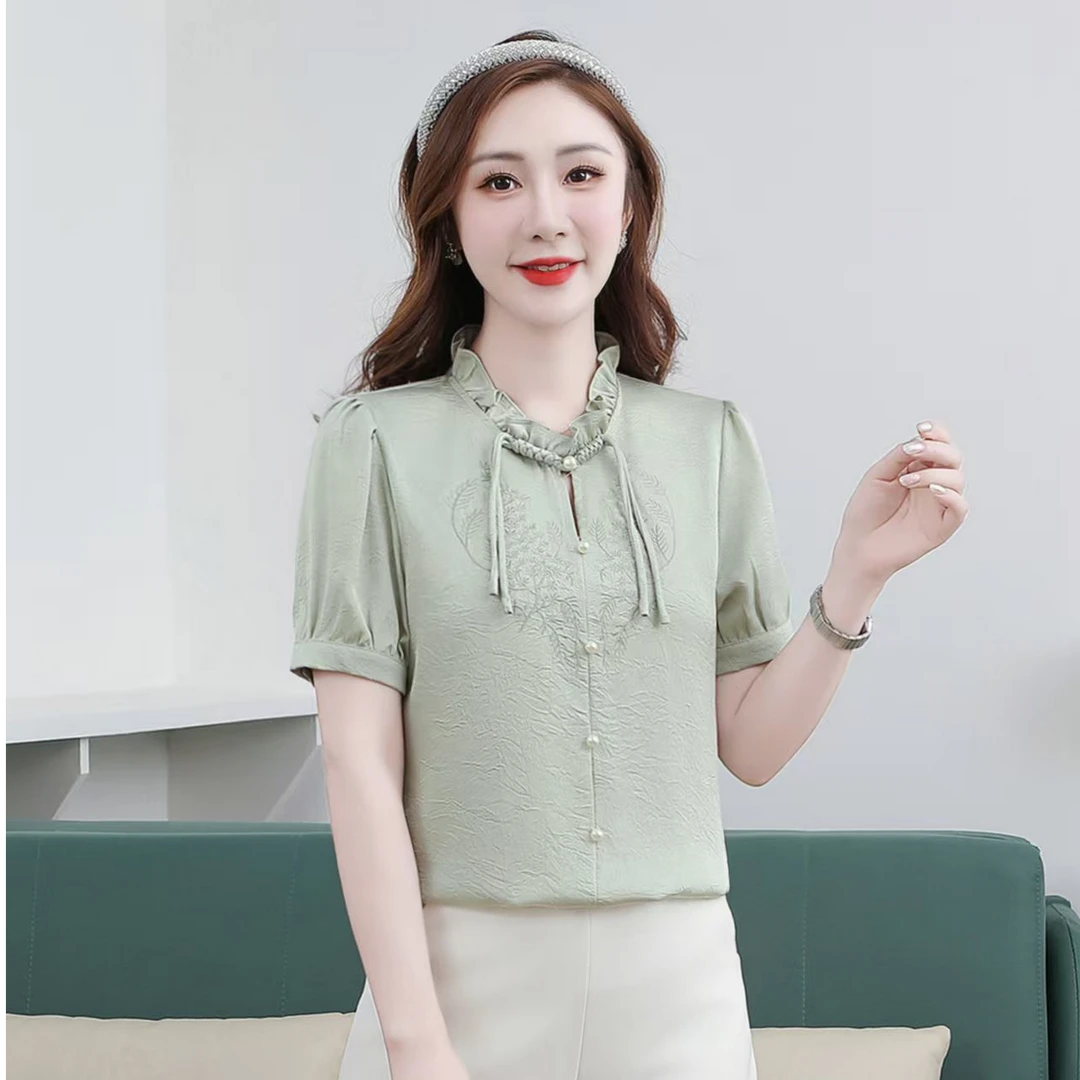 新中式国风盘扣短袖上衣8828【衣长】