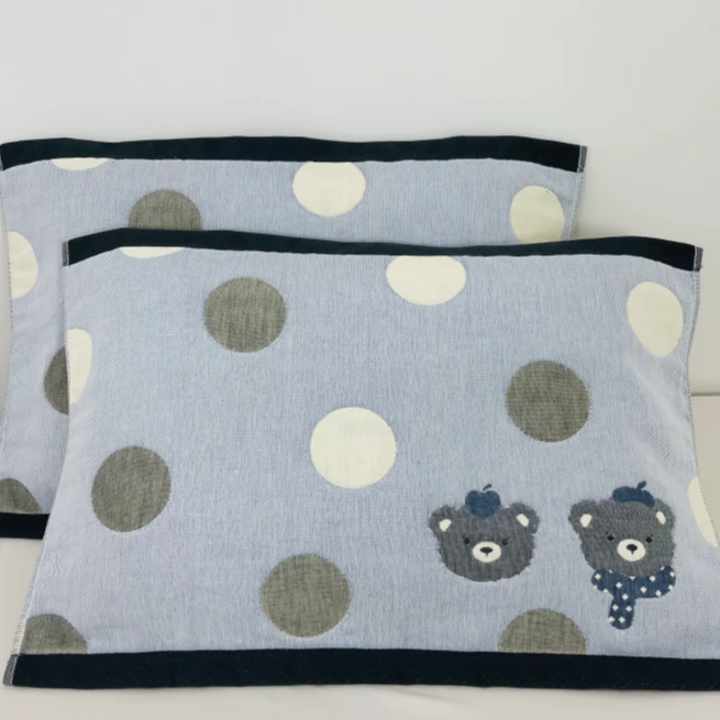 斑点小熊蓝纯棉卡通轻奢中号枕巾42*62