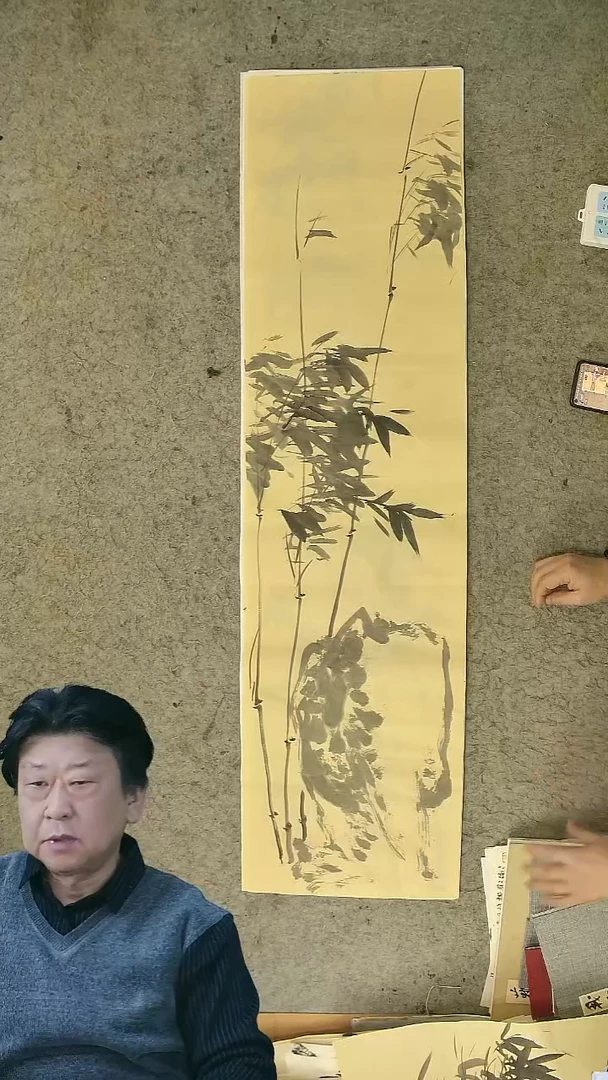 国画四尺对开  墨竹条屏 34*138cm