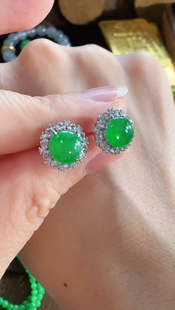 翡翠18K金镶嵌耳饰耳饰