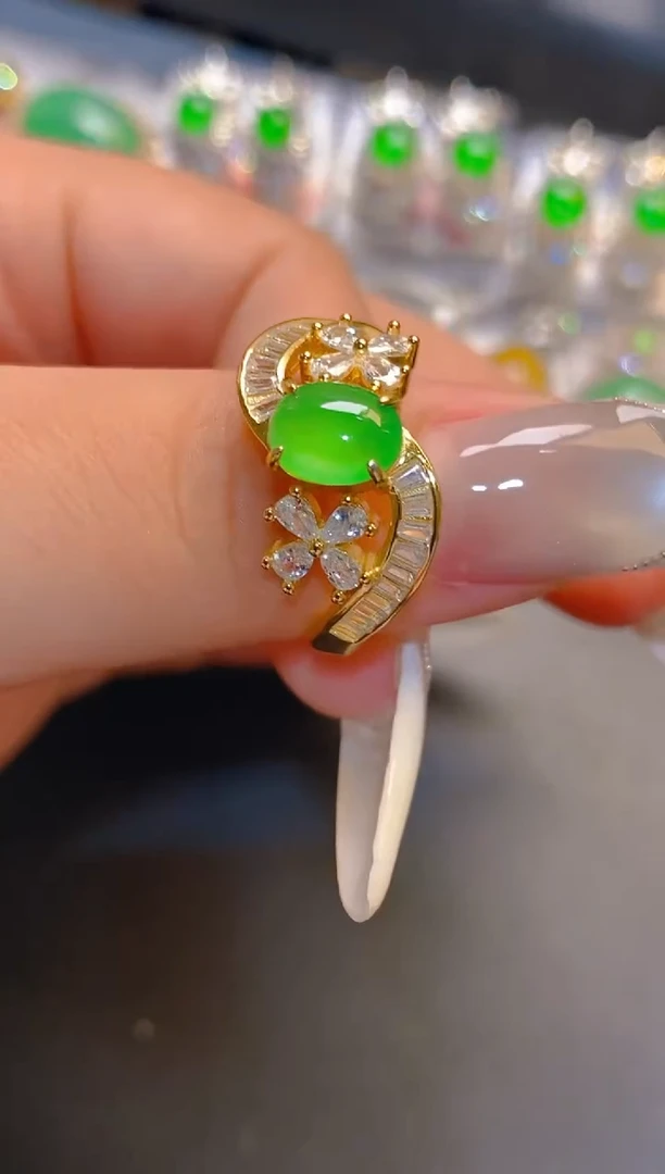 翡翠银S925镶嵌耳饰天然