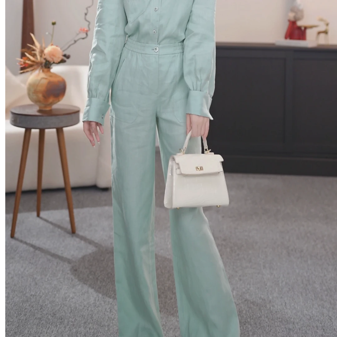 AMASS/阿玛施新款休闲阔腿裤宽松简约白色长裤百搭直筒裤510052