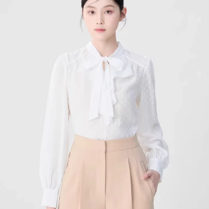 职业阿玛诗官2025秋冬季新款时尚气质荷叶边飘带衬衫女款长袖衬衫