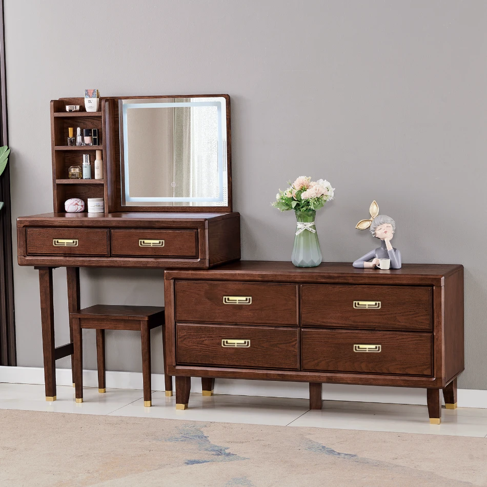 新中式实木梳妆台卧室化妆桌收纳柜一体复古风小户型斗柜