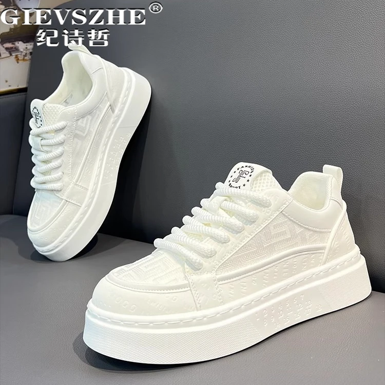 纪诗哲男鞋网面透气百搭时尚运动鞋潮流小白鞋轻便增高厚底板鞋子
